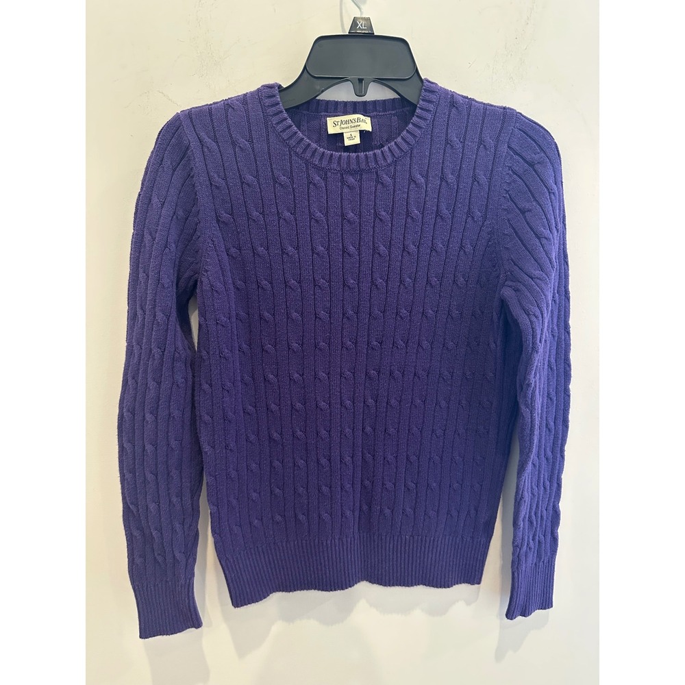 St Johns Bay Purple Cable Knit Crew Neck Sweater Womens Small Cotton Blend